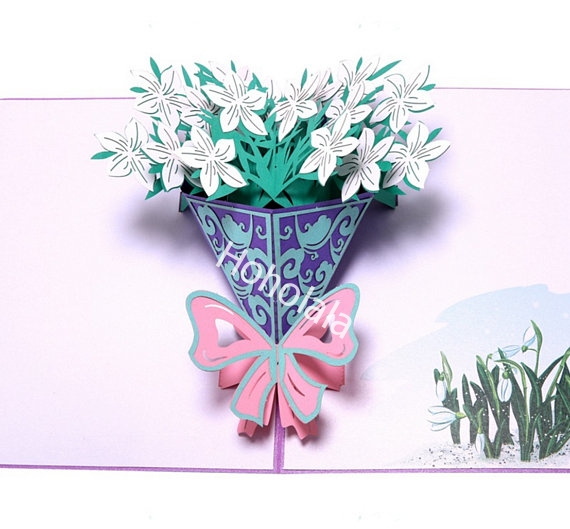 Colorful Flower 3D greeting pop up card Flower cards - CF3DGPUC