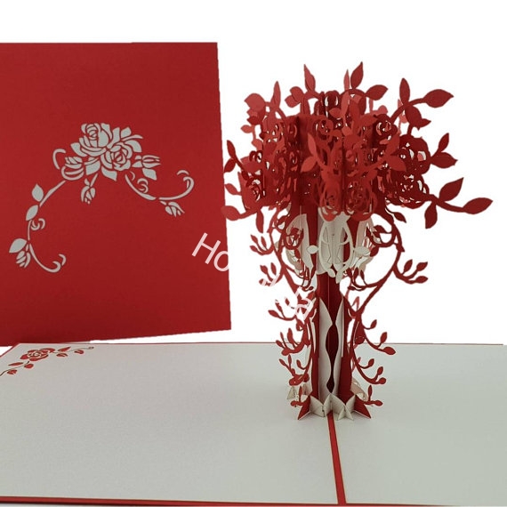 Red flower 3D greeting pop up - YF3G1948